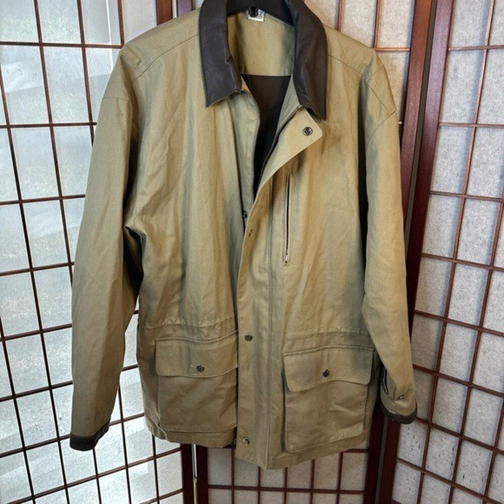 Men's Tan Marlborough vintage Barn Field Jacket with Brown leather collar Large